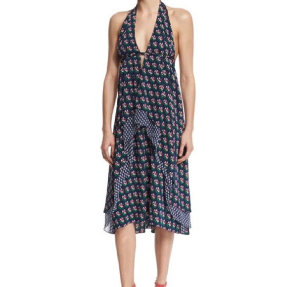 Diane Von Furstenberg Dresses & Skirts - DVF Leyland Zen Floral Halter Dress in Midnight S Silk
